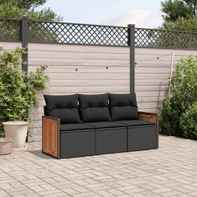 3259836 vidaXL Set mobilier de grădină cu perne, 3 piese, negru, poliratan