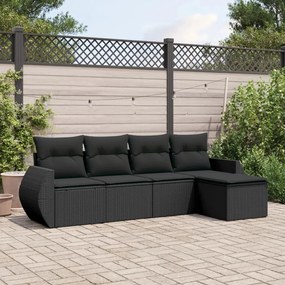 3253622 vidaXL Set mobilier de grădină cu perne, 5 piese, negru, poliratan