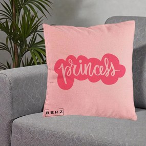 Perna Decorativa Princess Text Roz, 40x40 cm, Roz, Husa Detasabila, Perna Inclusa, BEKZ®