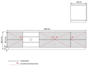 Comodă TV Asha 200 cm cu nișă - negru mat