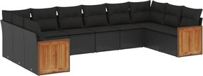 vidaXL Set canapele de grădină cu perne, 10 piese, negru, poliratan