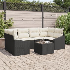 vidaXL Set de 7 Piese de Sofa de Grădină cu Perne Ratan Negru Poli
