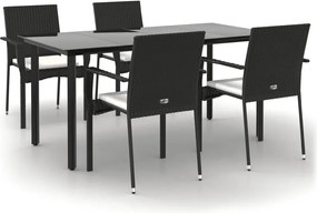 vidaXL Set mobilier de grădină cu perne, 5 piese, negru, poliratan