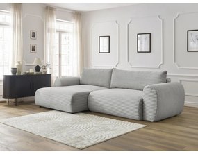 Colțar gri deschis extensibil cu tapițerie din catifea reiată (cu colț pe partea stângă ) Lucien – Bobochic Paris