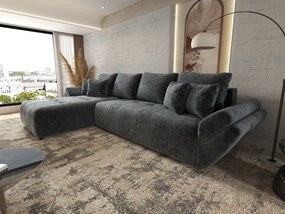 Colțar extensibil dumonde cu ladă de depozitare si sezut confortabil din spuma high-density, Berlin XL Euphoria Graphite 350x185 cm