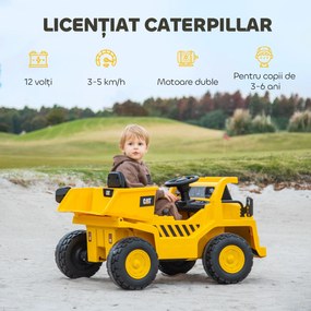 AIYAPLAY Excavator de Călărit cu Licență, cu Telecomandă, Tractor pentru Copii cu Cupă, Lopată, Muzică, Difuzor, Faruri, 110x70.5x61.5 cm, Galben