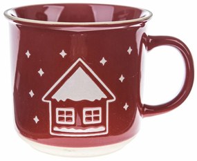 Cană ceramică de Crăciun Snowy cottage roșie ,450 ml