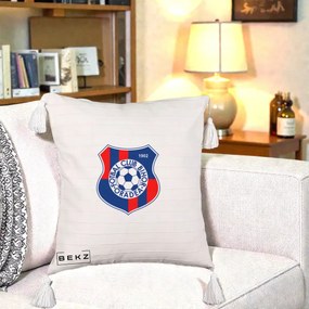 Perna Personalizata FC Bihor Oradea 1902 Fotbal, 40x40 cm, Bej cu Franjuri, Husa Detasabila, Perna Inclusa, BEKZ®