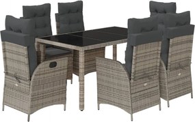 vidaXL Set mobilier de grădină cu perne, 7 piese, gri, poliratan