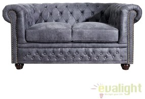 Canapea clasica stil englezesc Chesterfield 2 locuri gri antic A-37390 VC