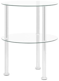 Masa laterala 2 niveluri, transparent, 38 cm, sticla securizata 1, Transparent, Rotund