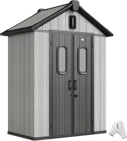 Outsunny Șură Grădină 160L x 98P x 217A cm, Plastic, Uși duble încuiabile, Gri | Aosom Romania