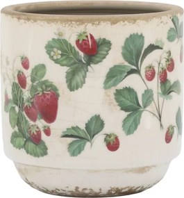 Ghiveci din ceramică crem cu model căpșuni „Fraises”, H10/D10 cm