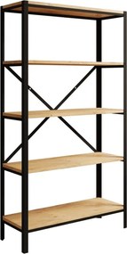 Raft metalic pentru carti, 80x146.8x30 cm, Rene, ADRK Furniture (Culoare: Negru / Alb Mat)