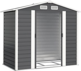 Outsunny Magazie de Grădină din Tablă de Oțel cu 4 Orificii de Ventilație și 2 Uși Glisante, 213x120x194 cm, Gri Închis | Aosom Romania