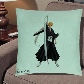 Perna Personalizata Bleach Ichigo Kurosaki Zangetsu, 40x40 cm, Verde Menta, Husa Detasabila, Perna Inclusa, BEKZ®