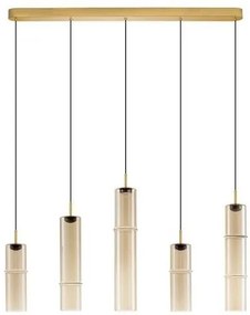 Lustra moderna cu 5 pendule LED, Metal, Sticla, Cognac, SANO