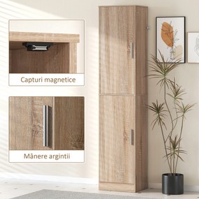 HOMCOM Dulap coloană pentru baie cu 2 compartimente și 6 rafturi reglabile, aspect lemn, 40x35x180 cm, culoare lemn | Aosom Romania