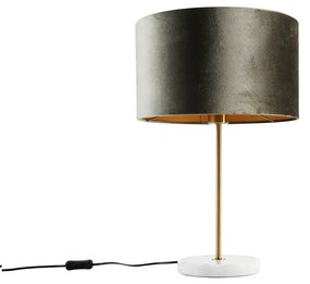 Tafellamp messing met velours kap groen 35cm - Kaso