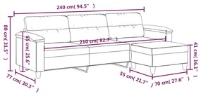 Canapea cu 3 locuri si taburet, bej, 210 cm, microfibra Bej, 240 x 77 x 80 cm