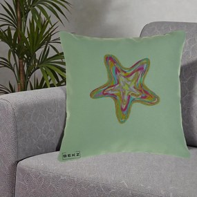 Perna Decorativa Stea de Mare Colorata Psiheledic, 40x40 cm, Verde, Husa Detasabila, Perna Inclusa, BEKZ®