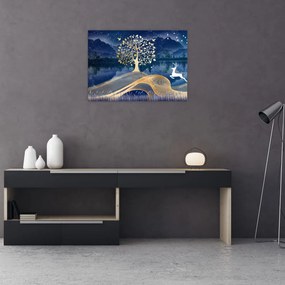 Tablou pe sticlă - Cerbi în luna plină (70x50 cm)
