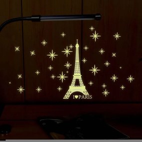 Autocolant de perete "Fosforescentă Turnul Eiffel cu steluțe" 27x35 cm