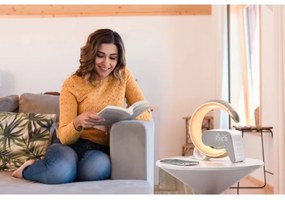 Lampă LED RGB dimabilă cu ceas deșteptător și încărcare Qi Immax 08986L 30W/230V auriu