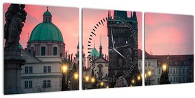 Tablou - Pe podul lui Carol,Praga (cu ceas) (90x30 cm)