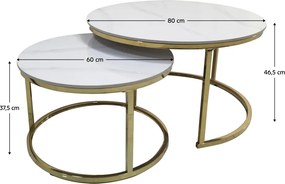 Set 2 mese de cafea, imitaţie de marmură/gold crom-auriu, DEVNET 3 NEW