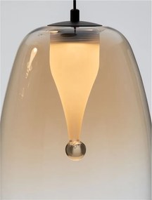Lustra moderna cu 3 pendule LED, Metal, Sticla, Chihlimbar, OBLO