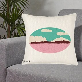 Perna Decorativa Peisaj Desert Oval Pastel, 40x40 cm, Crem Reliefat, Husa Detasabila, Perna Inclusa, BEKZ®