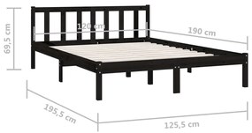 Cadru de pat UK Small Double, negru, 120x190 cm, lemn masiv pin Negru, 120 x 190 cm