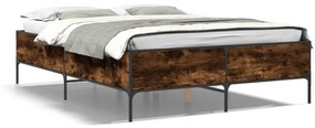3279819 vidaXL Cadru de pat, stejar afumat 120x190 cm lemn prelucrat și metal