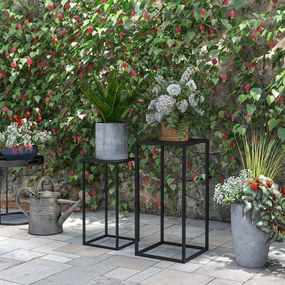 Outsunny Set de 2 Suporturi din Metal pentru Plante, Raft de Expunere a Florilor Stivuibil pentru Utilizare in Interior sau in Aer Liber | Aosom RO