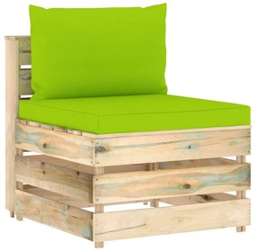 Canapea de mijloc modulara cu perne, lemn verde tratat 1, bright green and brown, canapea de mijloc