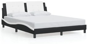 3214122 vidaXL Cadru de pat cu LED, negru și alb, 160x200 cm, piele ecologică