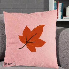 Perna Decorativa Frunza de Toamna Portocalie, 40x40 cm, Roz, Husa Detasabila, Perna Inclusa, BEKZ®