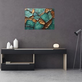 Tablou pe sticlă - Pictură verde-auriu (70x50 cm)