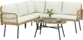 Outsunny Set mobilier din Polyrattan 4 piese, set lounge cu canapea de colț canapea dublă masă din sticlă perne detașabile până la 5 persoane | Aosom Romania
