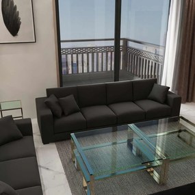 Canapea fixa Lux Family, 4-5 locuri, material textil, culoare gri, sezut spuma, cadru lemn