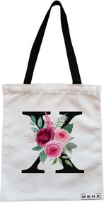 Sacosa de Panza pentru Cumparaturi, Geanta Tote, Cu litera X si Trandafiri, Cu fermoar, 38x34.5 cm, Alba, BEKZ®
