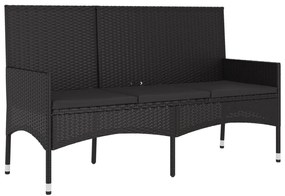 Banca de gradina cu 3 locuri, cu perne, negru, poliratan