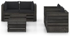 Set mobilier de gradina cu perne, 6 piese, gri, lemn tratat negru si gri, 6