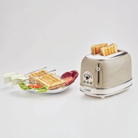 Resigilat: Prajitor de paine Ariete VINTAGE 0155/03, 810W, 2 felii, 3 functii, 6 trepte, Tava irimituri detasabila, Bej