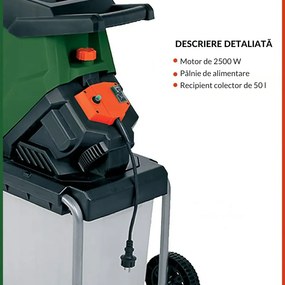 Tocător de grădină CHIP cu recipient de colectare de 50 l, 3100W negru/verde Gardebruk