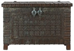 Cufar vintage, din lemn de tec, sculptat manual, Trunk