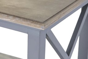 Comodă din lemn de paulownia, gri, cu 4 sertare, rafturi deschise și decor sculptat, finisaj mat, 84,5 x 132 x 40 cm, „Auria”