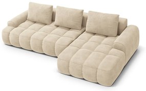 Colțar bej extensibil/cu spațiu de depozitare cu tapițerie din catifea (cu colț pe partea dreaptă/cu șezlong) Linz – Cosmopolitan Design