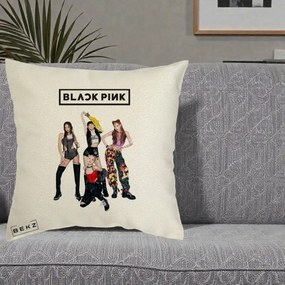 Perna Personalizata K-pop BLACKPINK Fotografie de Grup, 40x40 cm, Ecru, Husa Detasabila, Perna Inclusa, BEKZ®